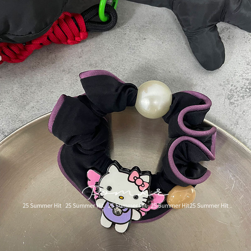 新款韩版卡通kt小肠发圈儿童高弹力丸子头潮牌头绳少女格纹发饰女|undefined