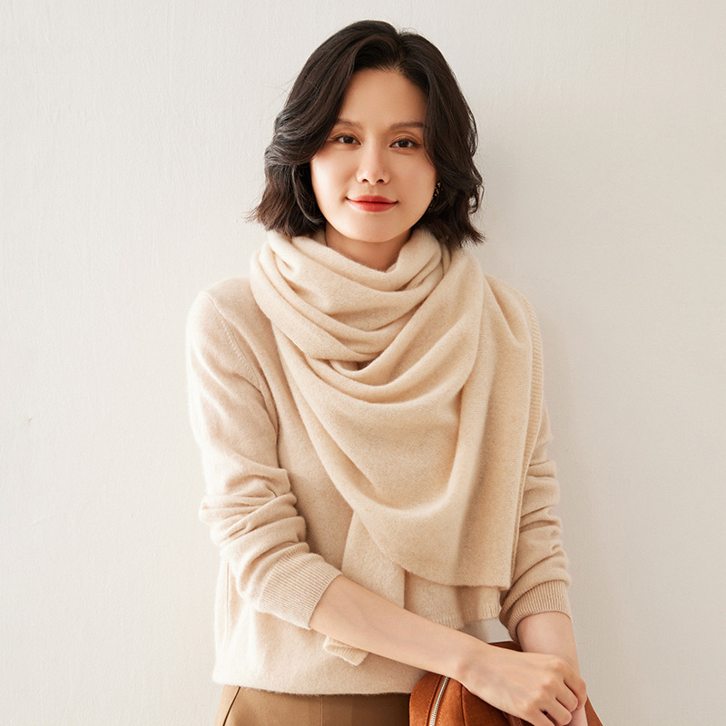 2024秋冬新款100%纯山羊绒女士围巾加长时尚防寒针织保暖羊绒披肩