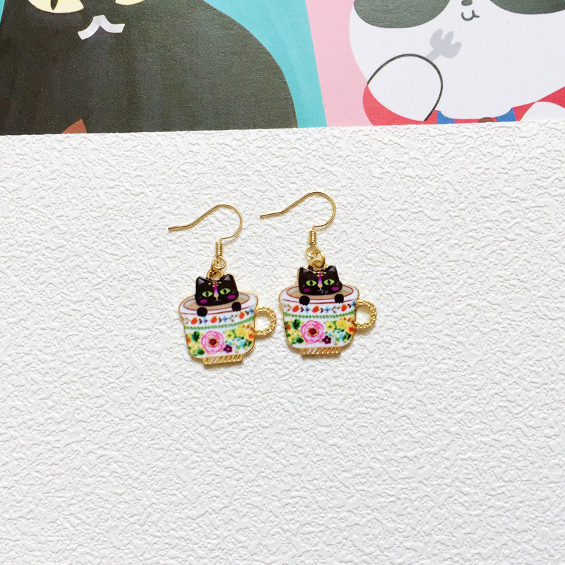 Cute Cat Metal Enamel Women's Drop Earrings 1 Pair display picture 9