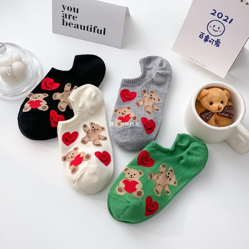 東大門夏季薄款船襪女淺口襪子隱形襪簡約卡通小熊短襪不掉跟防滑