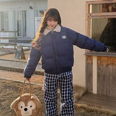 新款美式复古羊羔毛翻领棉服女2025新款冬季感保暖学生短款棉衣潮
