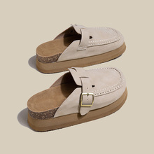 真皮勃肯鞋女内增高小码鞋313233厚底松糕半拖鞋百搭懒人凉拖包头