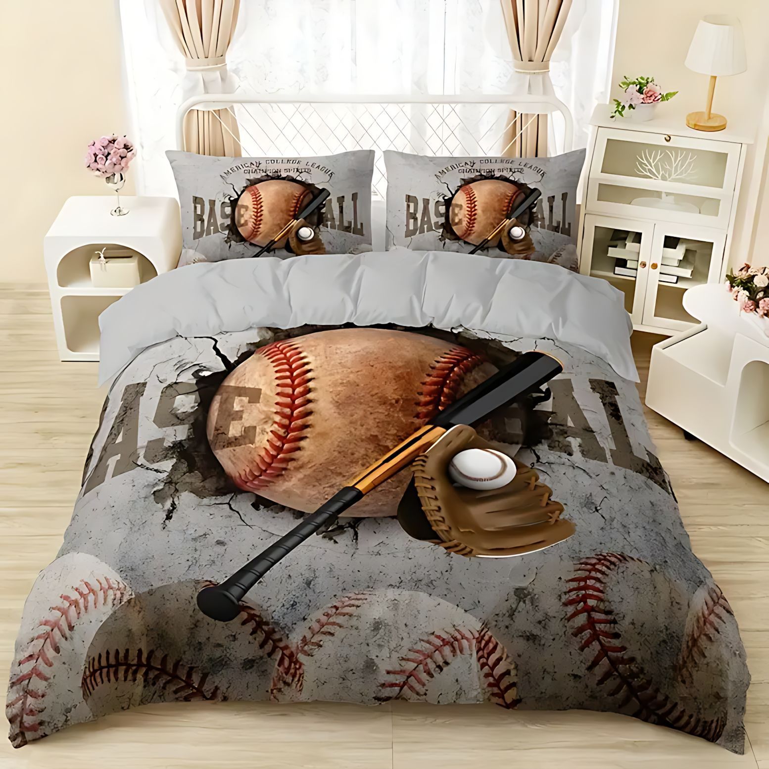 TEMU / JIT comercio exterior moda fútbol béisbol deportes de alta definición digital impresión set de colcha para dibujar