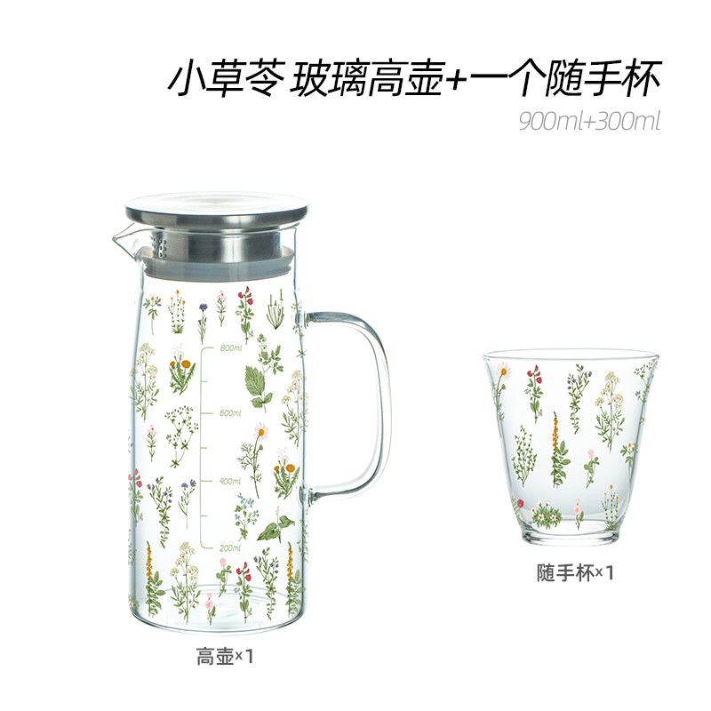 西比尔小清新玻璃杯大容量耐高温家用咖啡杯早餐杯凉白开水壶套装|undefined