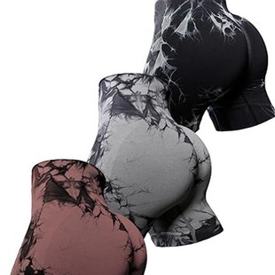 Cross-border Seamless Tie-dye Sports Tight Three-part Pants Outer Wear Sexy Yoga Fitness Shorts Women's High Waist Hip-lifting and Abdominal Tighting
