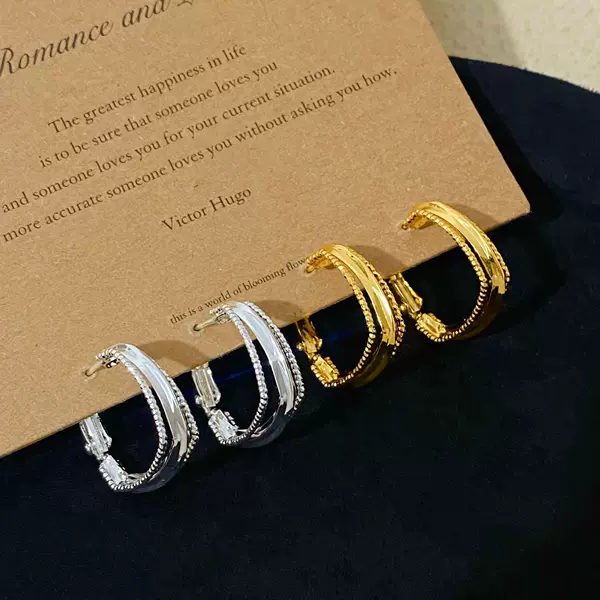 Copper Gold-Plated Multi-Layer Irregular Square Hoop Earrings for Women, New High-End Fashion Hoop Earrings