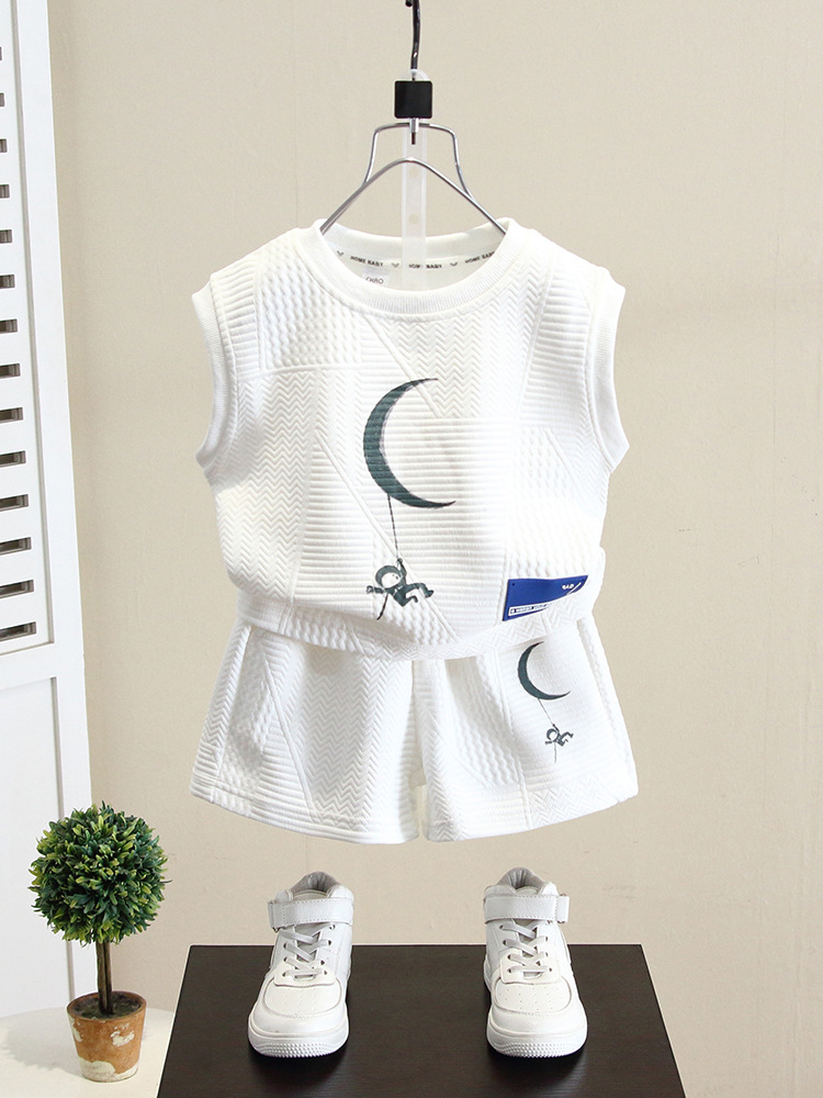 5282 Traje para niños Chaleco sin mangas de verano para niños 2025 Nuevo estilo occidental Vestido de verano para bebés Chaleco de niño fresco y guapo