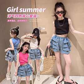 女童套装外穿背心夏季百褶短裙两件套女孩洋气吊带大童夏装裙裤潮