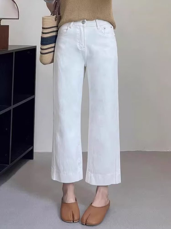 韩版白色直筒九分牛仔裤女2025新品大码小个子窄版阔腿牛仔裤ins|undefined
