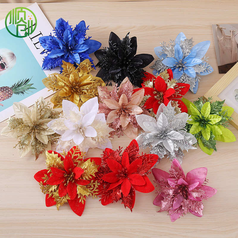 Nuevas flores de Navidad de polen de flores de Navidad decoraciones creativas diy doble polvo de oro guirnaldas de fábrica de decoración