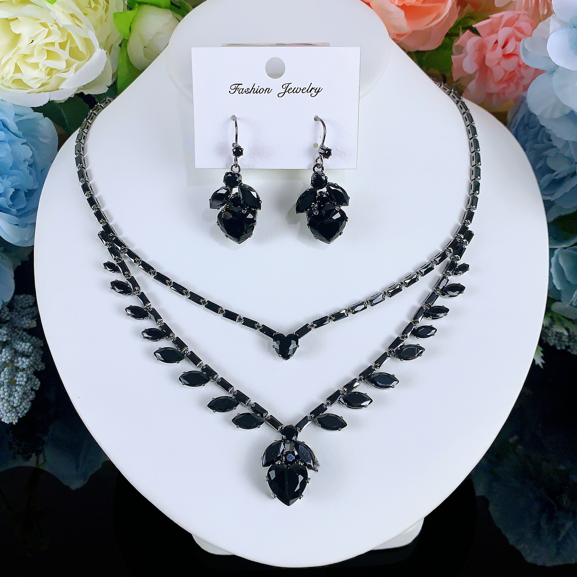 Collar de color de la industria pesada amazona orejas joyas set de moda de lujo vestido de novia cena joyas de zircon mujer image 45