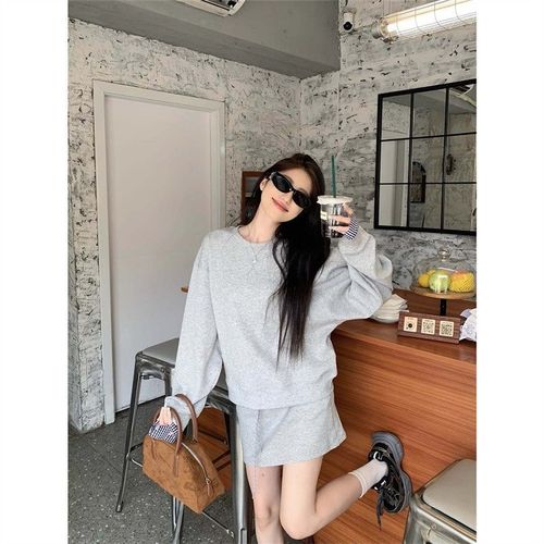 Women's Blue Denim Sweatshirt and Skirt Set, Autumn, Miu Style Fashion Casual Loose Fitting Slimming Elegant Outfit