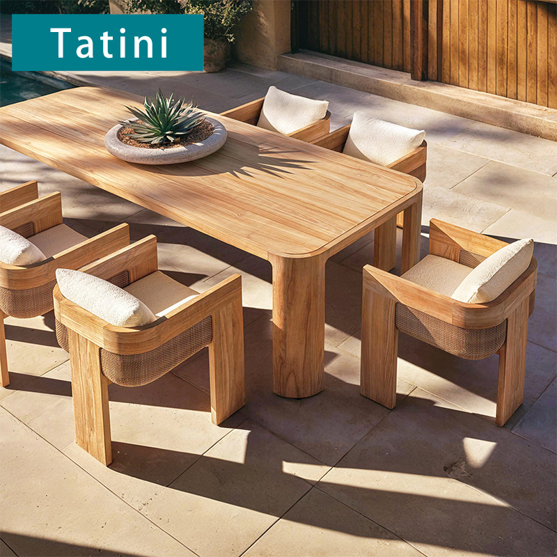Mesa y sillas de teca al aire libre patio jardín terraza muebles de ocio hotel villa balcón impermeable tabla de madera maciza