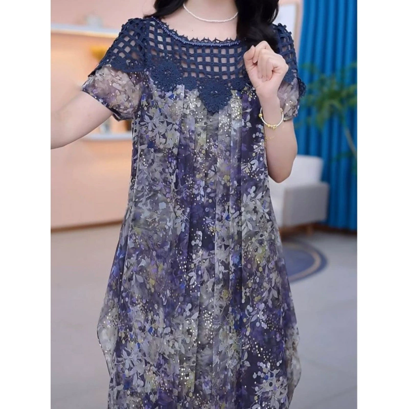 Благородное элегантное, легкое шелковое мини-платье из перьев, лето 2025, тонкое, с короткими рукавами, уменьшающее возраст, свободное, стройнящее, юбка А-силуэта