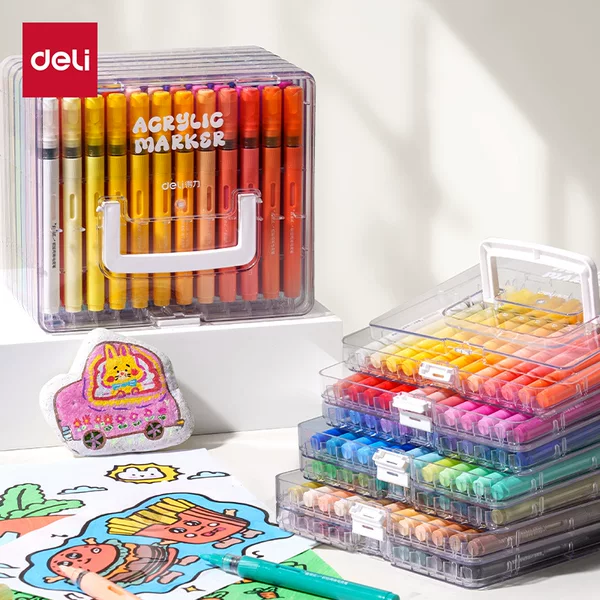 Deli Direct Liquid Acrylic Marker Pens with Soft Tips, Large Capacity, Stackable, Student-Specific, Non-Bleeding, Color Layering, Washable