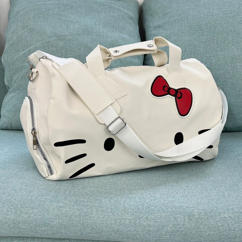 新しいクロスボーダー漫画かわいいワンショルダー大型バックパックリボンハローキティポータブルフィットネスバッグクロスボディトラベルバッグ女性用|undefined