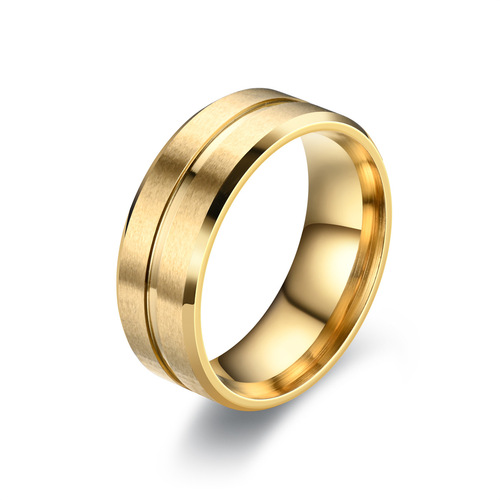 Daihao Cross-border Handmade Jewelry 8MM Width Center Groove Sanding Men's Stainless Steel Ring European and American Popular Accessory