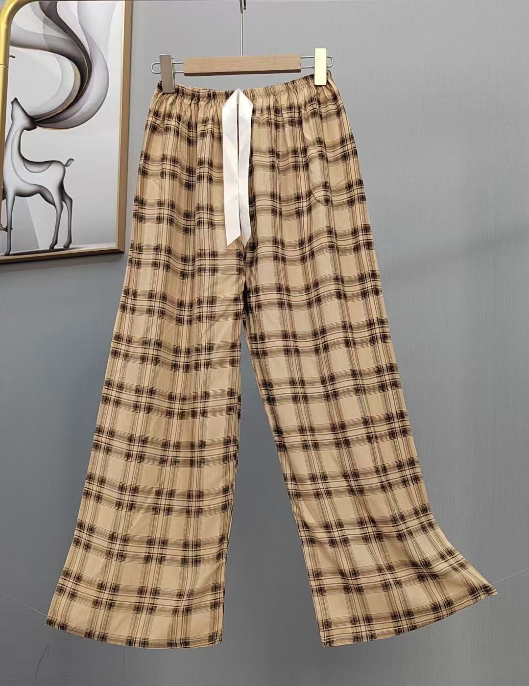 Pijama de seda de algodón para mujer, pantalones anchos de mujer embarazada de seda de algodón con estampado fino de verano