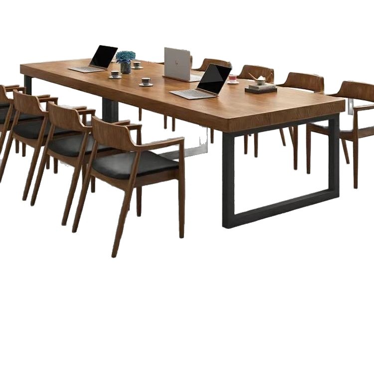 Mesa de conferencias de madera maciza Mesa larga simple Mesa de tabla larga moderna Sala de conferencias Mesa de oficina rectangular Mesa de negociación Mesa de comedor