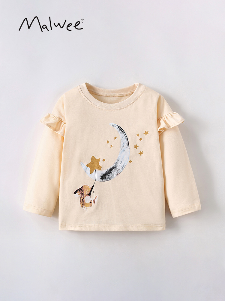 Malwee niñas mangas largas de otoño nueva camiseta europea y americana para niños de media edad cuello redondo casual camiseta de niña