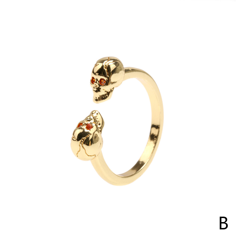 European and American cross-border micro-inlaid color zirconium open skull personality adjustable ri