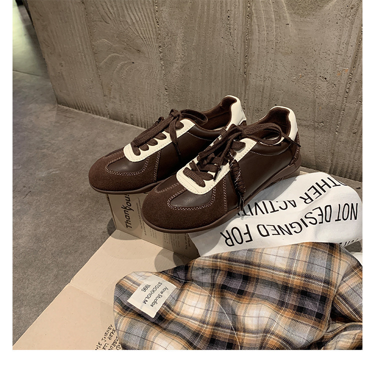 复古拼色真皮平底德训鞋女2025新款秋季厚底运动鞋阿甘休闲鞋板鞋|undefined