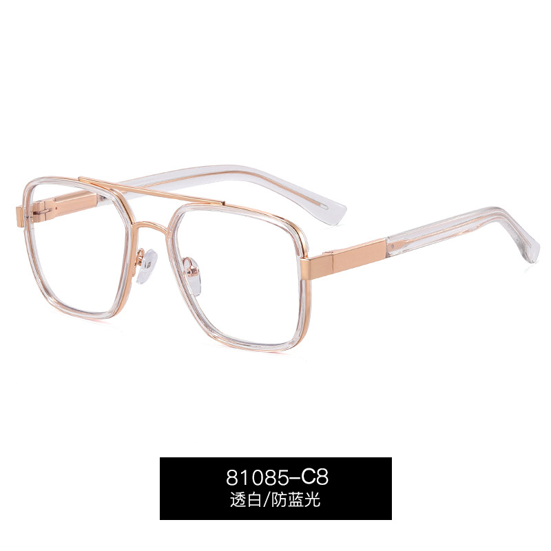 81085 Nuevas Monturas de Gafas Cuadradas para Hombre, Gafas Anti Luz Azul sin Graduación, Montura Grande de Doble Puente, Ópticas