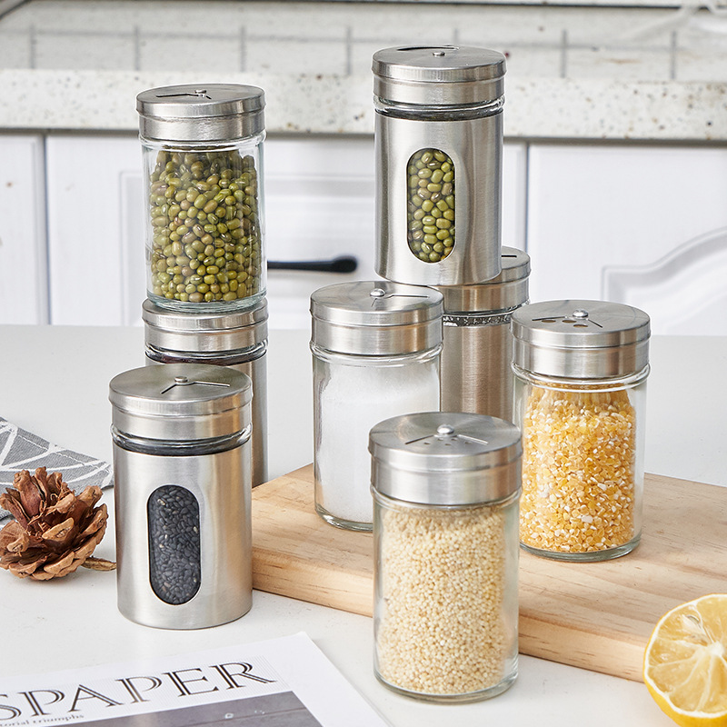 定量控制多分装规格调味罐收纳组合灌装玻璃密封罐加厚不锈钢