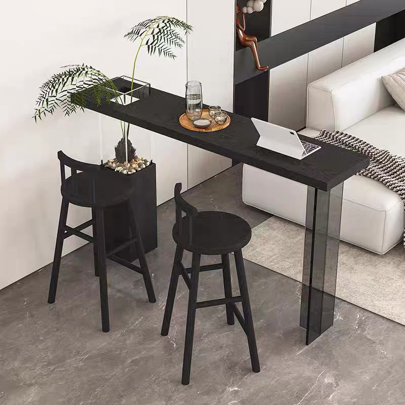 Wabi-Sabi Style Suspended Carbon Black Solid Wood Bar Table Living Room Wall-Mounted Long Narrow Table Partition Home High-Legged Computer Table