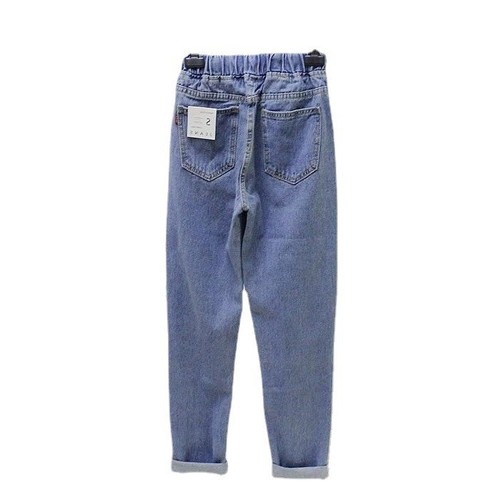 Nine-quarter beggar-style pants with knee-hole denim design, women's Korean-style student-inspired harem dad pants—loose-fitting, high-waisted, and trendy.