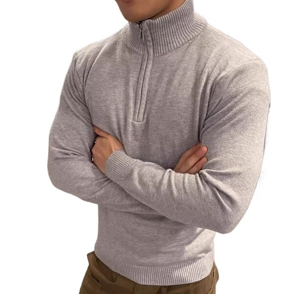 Keep warm solid color sweater with zipper