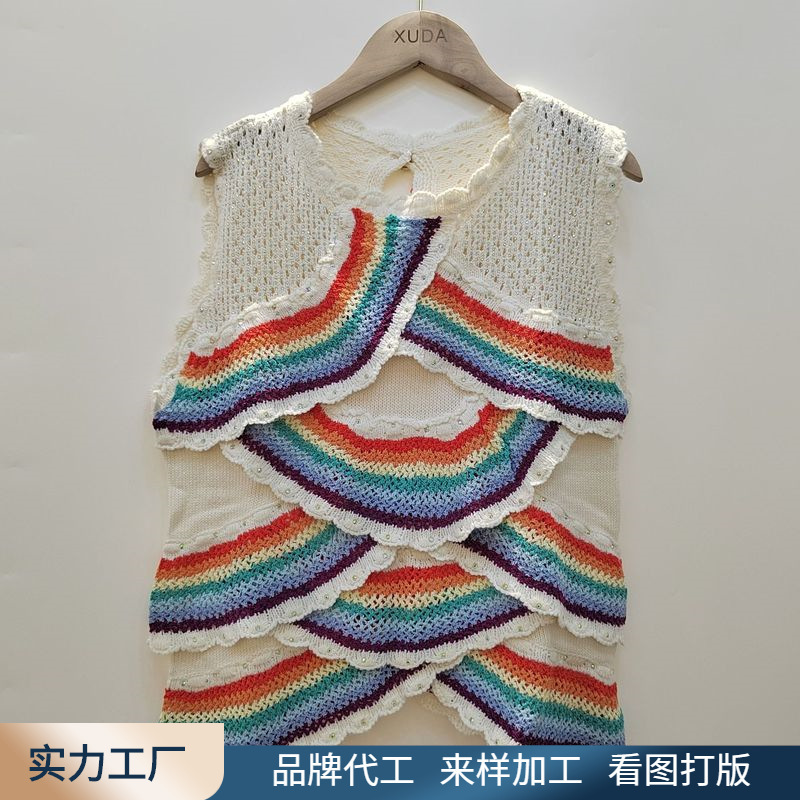 Customized 2023 Spring/Summer New Women's Sweater Women's Knitwear Multi-Layer Rainbow Heavy Industry Order Drill Women Sweater Br