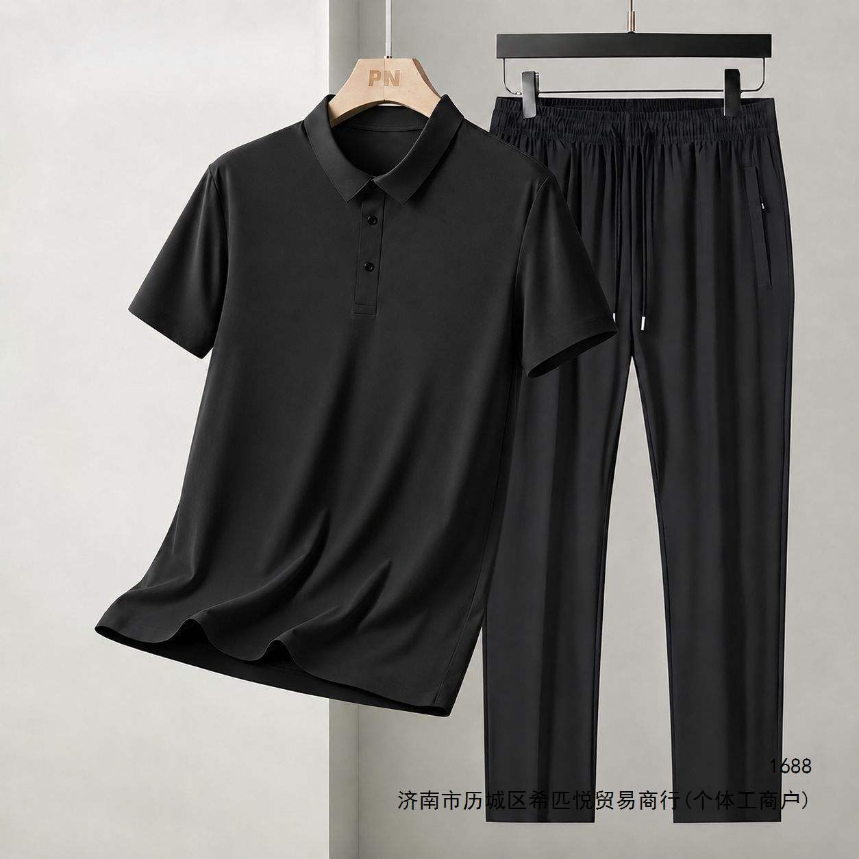 Ice-feel summer new style suit for middle-aged and elderly fathers, casual and simple ice silk polo shirt suit