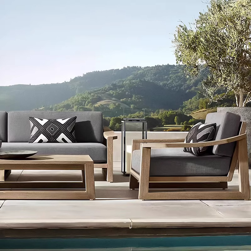 Sofá al aire libre patio al aire libre viejo combinación terraza al aire libre muebles de teca madera anticorrosión ocio sofá silla de madera maciza