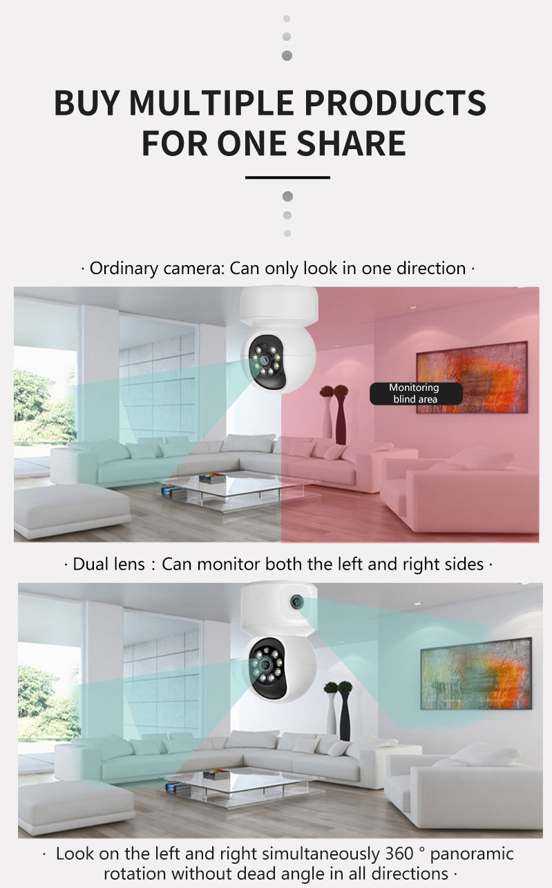 ICSEE çift lens WIFI gözetim kamerası, motorlu başlık
