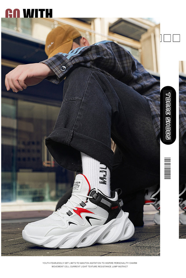 Giày thể thao nam cỡ lớn đế dày tăng chiều cao, thân lưới thoáng khí, kiểu dad shoes chạy bộ — 2607 màu đen, 2607 đen trắng xám, 2607, màu đen, trắng và đỏ chi tiết 4