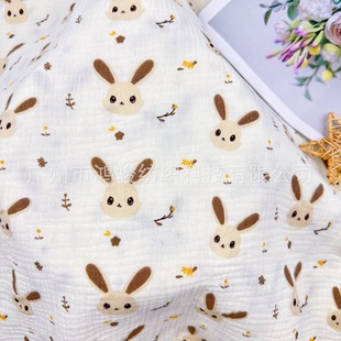 Double-layer gauze muslin children's clothing pajamas quilt blanket fabric cartoon animal print crepe cotton