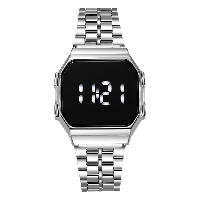 Suministro directo de fábrica metal correa de acero reloj LED cuadrado Comercio exterior moda reloj electrónico estudiante masculino y femenino toque electrónico