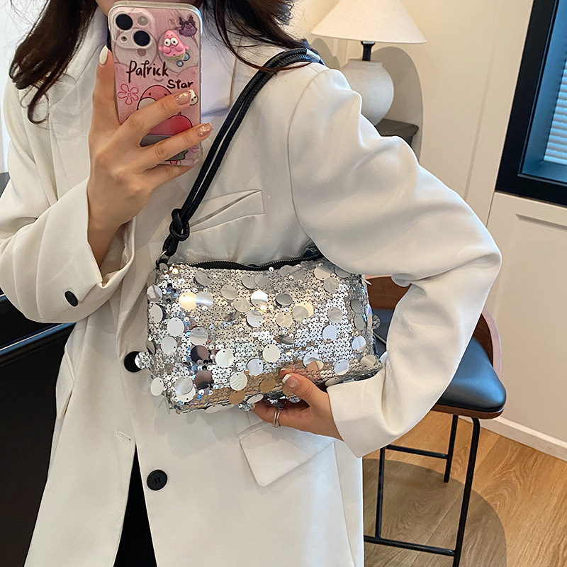 亮片腋下包包女2025新款小众个性手提单肩包复古时尚通勤法棍包|undefined