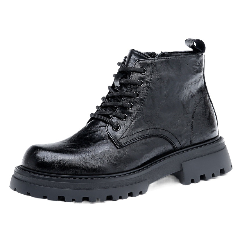 Martin Boots for Men 2026 Winter New Style Cotton-Lined Leather Boots British Style Mid-Top Thick-Soled Height-Increasing Motorcycle Black Short Boots