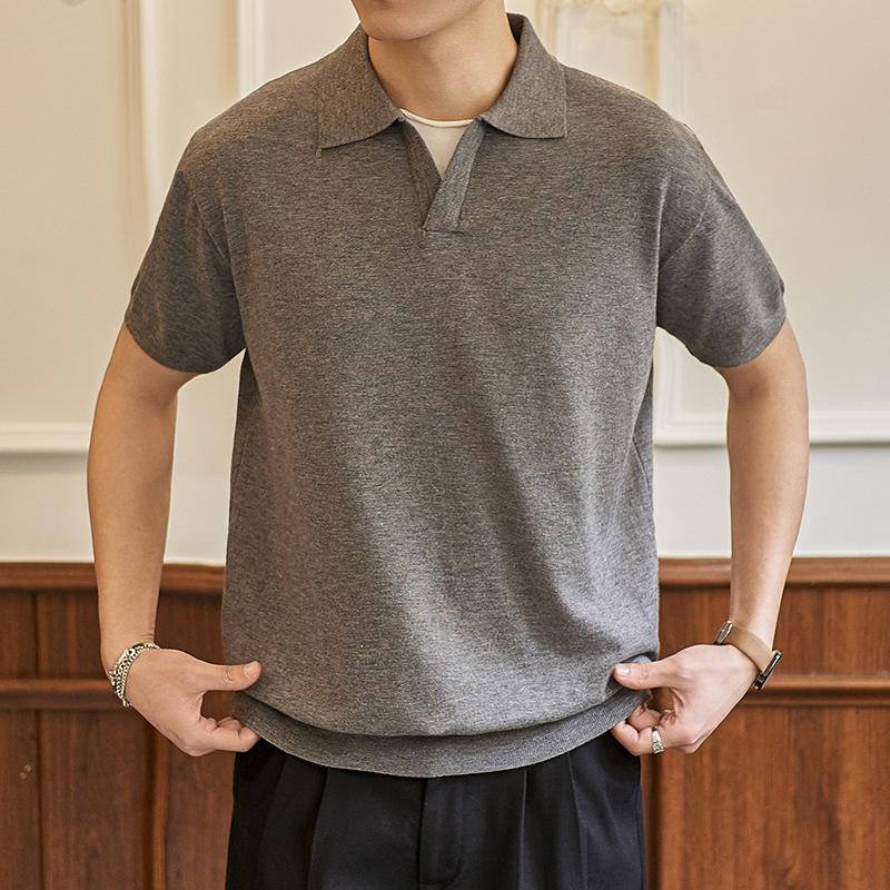 ZF8111-MW海鸥领针织OLO衫简约休闲老钱风短袖松弛感上衣，男装针织衫/毛衣，星座614