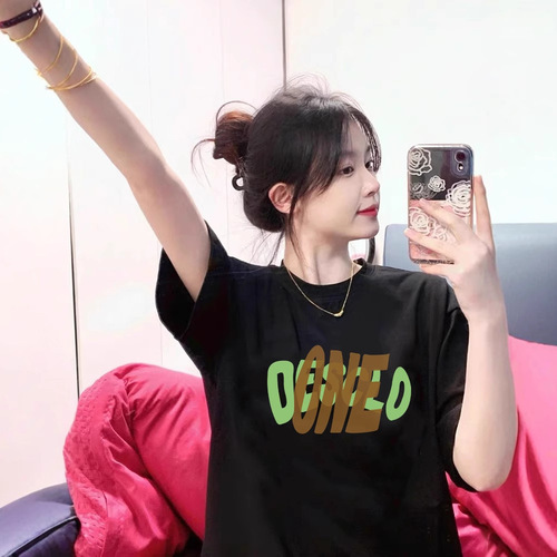Gang Style Ice Silk Short Sleeve Couple's Set Versatile Print Cool T-Shirt Cartoon Street Stall Trendy Matchable