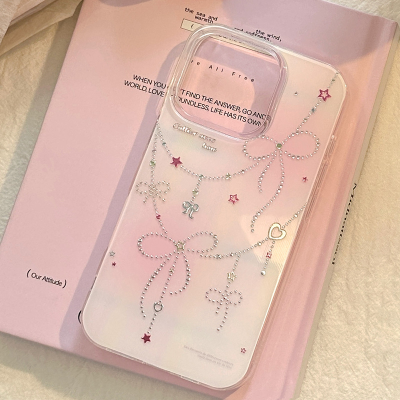 Gilded Bow Smudged Mobile Phone Case Suitable for 16 Apple 17 Promax Anti-Fall iPhone 15 Hard 11 Generation Hair 14