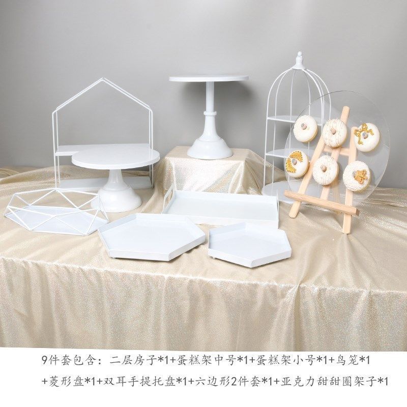 Tabla de postre de hierro forjado blanco pastel decoración estante de exhibición bandeja de boda estante de té de la tarde refrigerio estante comida fría pausa de té image 25