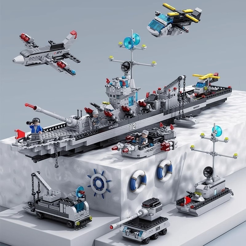 Bloques de construcción militares, portaaviones, destructores, cohetes, naves espaciales, pequeñas partículas, juguetes de puzzle para niños, regalos del 1 de junio