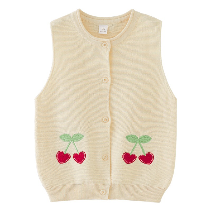 2023 nueva ropa para niños bordado de cereza Chaleco de punto para niñas Chaleco de algodón para niños suéter cardigan entrega de una pieza