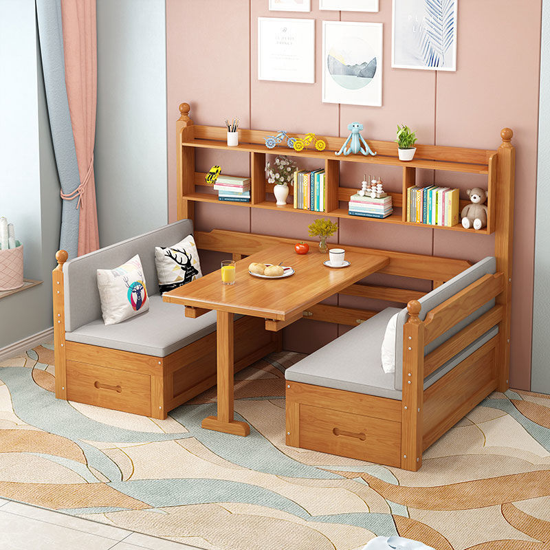 Sofá cama de madera maciza, sala de estar de doble uso, apartamento pequeño, combinación multifuncional plegable, hogar con almacenamiento de escritorio