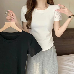 Pure Cotton Asymmetrical Short-Sleeved T-Shirt for Women Summer 2024 New Slim Fit Cute Sweet Short Top Ins Trend