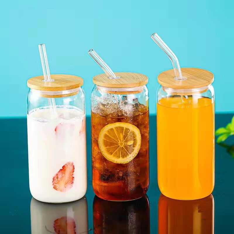 Creativo de alto valor facial latas de vidrio taza de agua transparente taza de cola de verano taza de café de té de leche casera