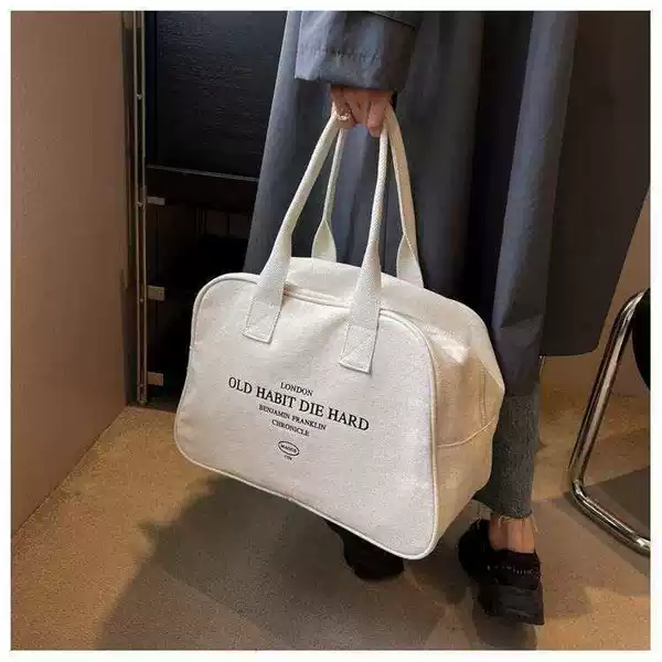 Canvas Bag Women's Large-Capacity Short-Distance Business Trip Travel Luggage Bag Versatile Storage Cloth Bag Satchel Lightweight Travel Bag